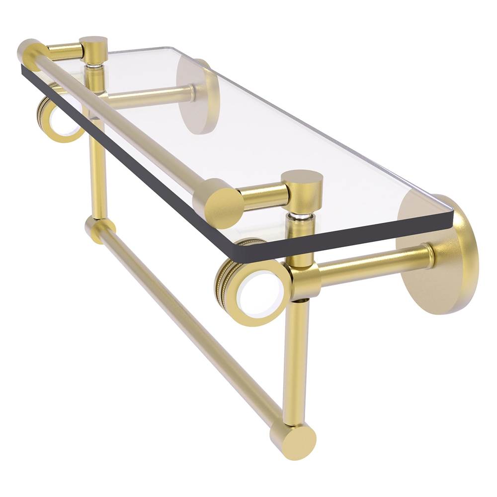 Allied Brass Clearview Collection 16 Inch Glass Gallery Shelf with Towel Bar and Dotted Accents - Satin Brass