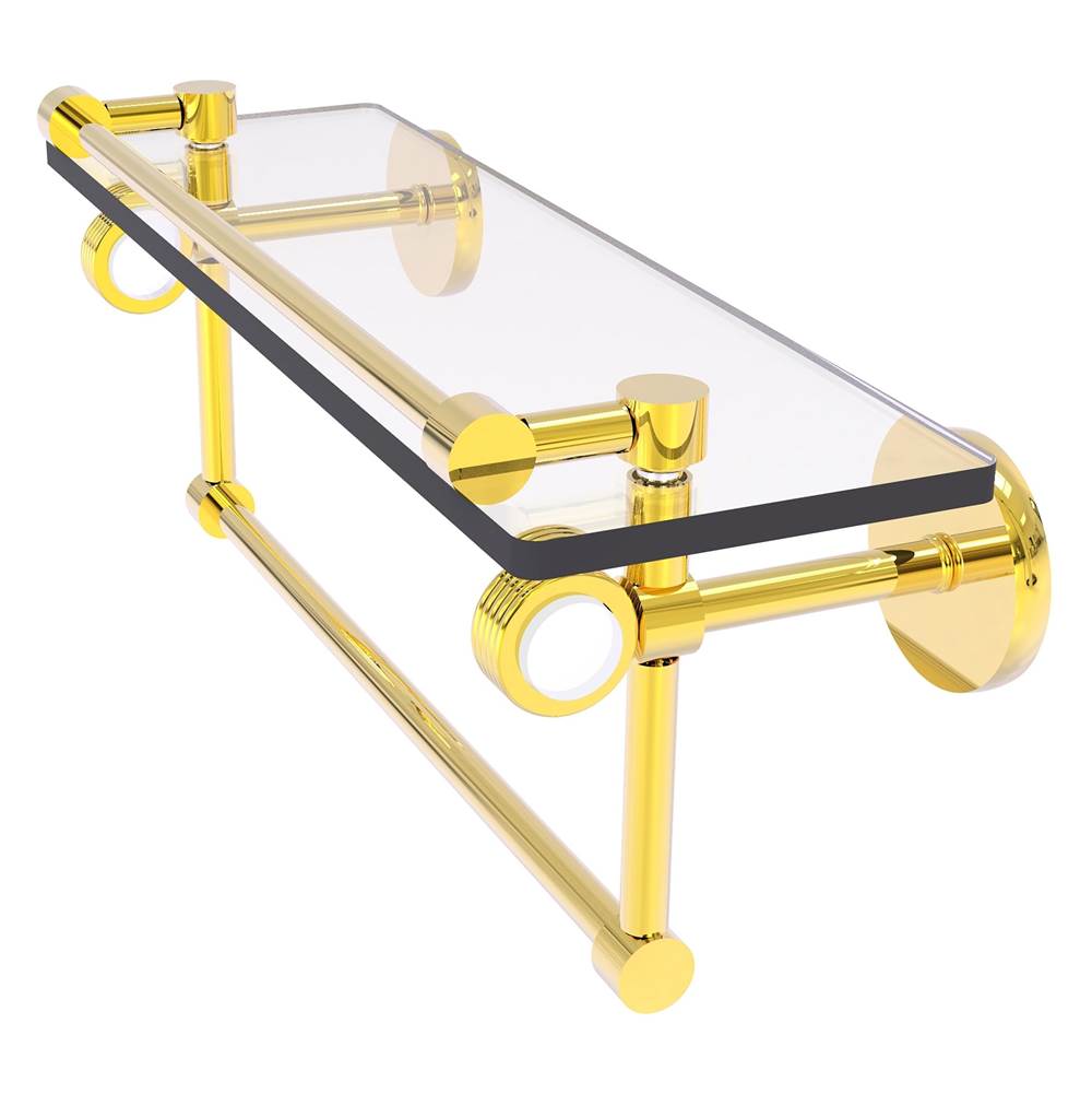 Allied Brass Clearview Collection 16 Inch Glass Gallery Shelf with Towel Bar and Grooved Accents - Polished Brass