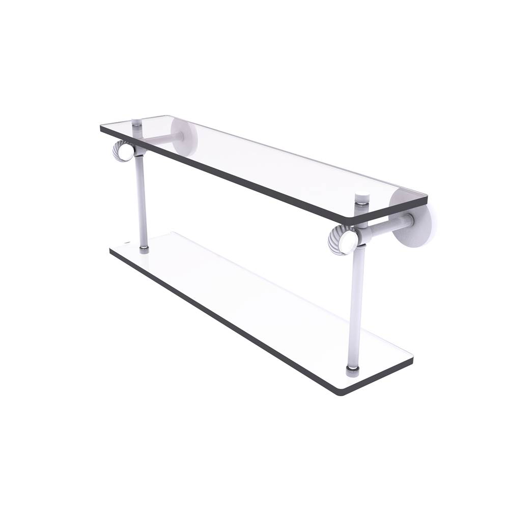 Allied Brass CV-1TBT-16-UNL Clearview Collection 16 Inch Glass Shelf with Towel Bar and Twisted Accents Unlacquered Brass