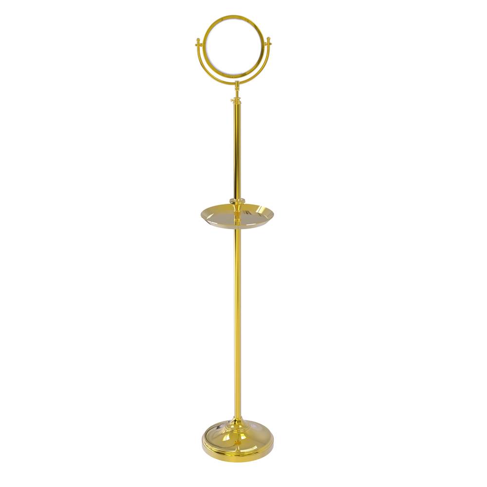 Allied Brass Floor Standing Make-Up Mirror 8 Inch Diameter with 2X Magnification and Shaving Tray