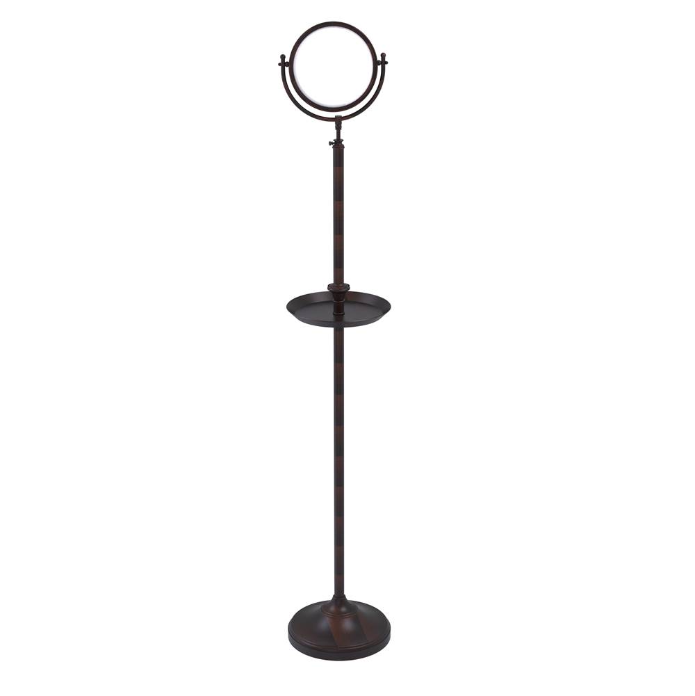 Allied Brass Floor Standing Make-Up Mirror 8 Inch Diameter with 3X Magnification and Shaving Tray
