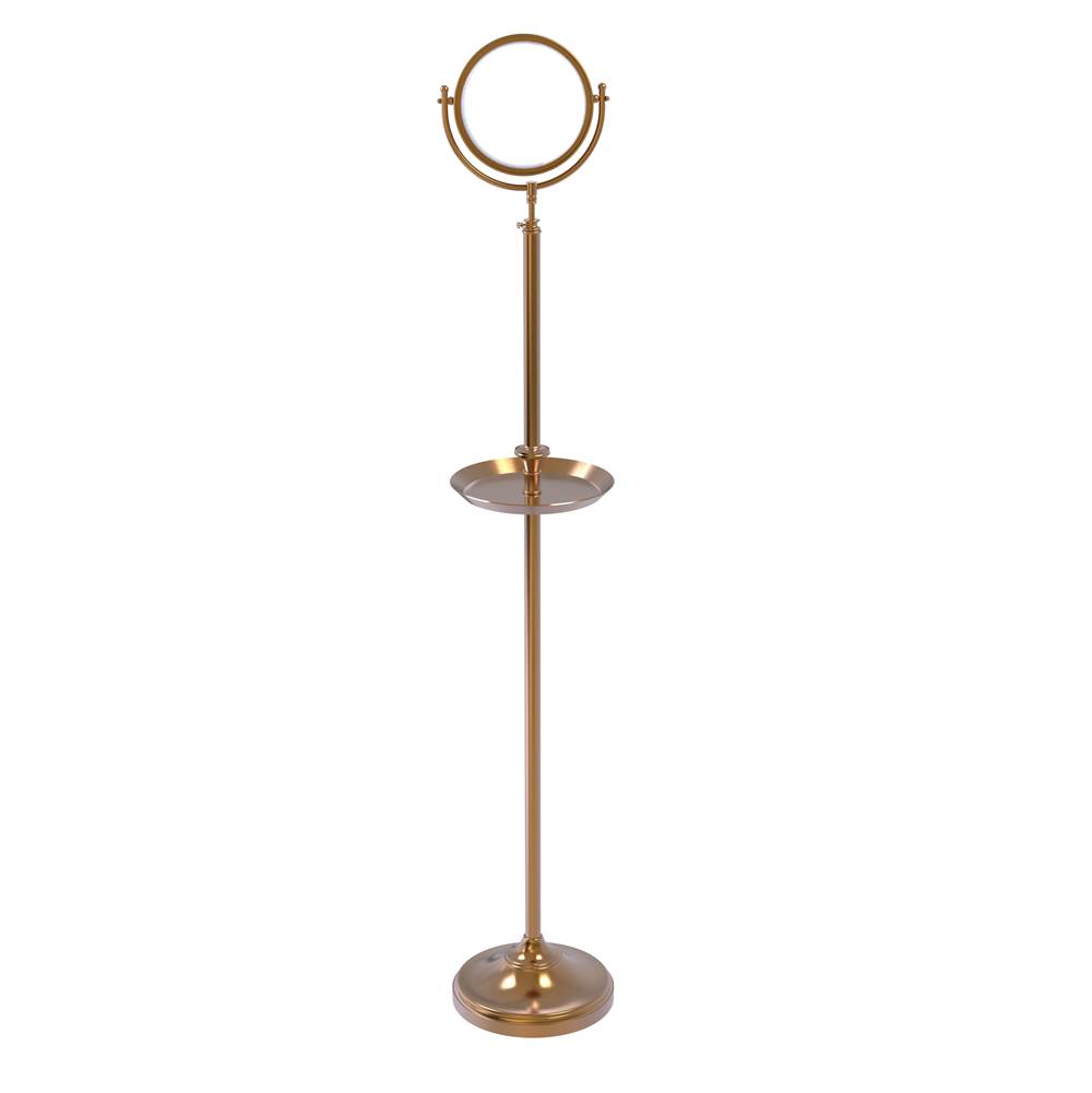 Allied Brass Floor Standing Make-Up Mirror 8 Inch Diameter with 4X Magnification and Shaving Tray