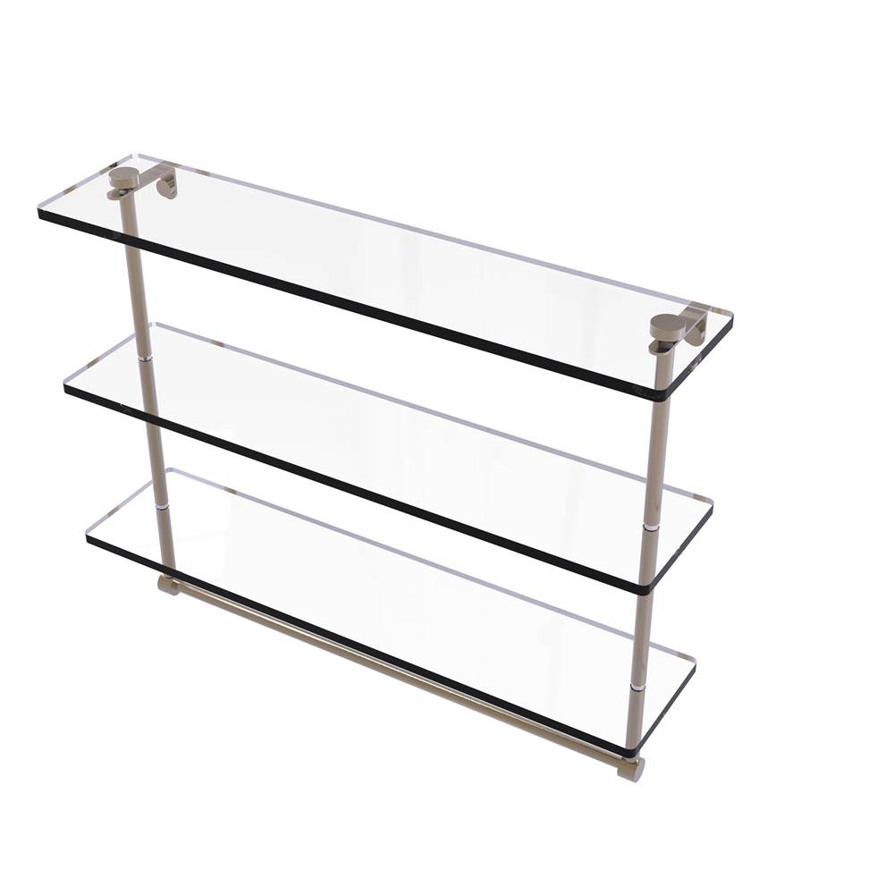 Allied Brass 22 Inch Triple Tiered Glass Shelf with Integrated Towel Bar