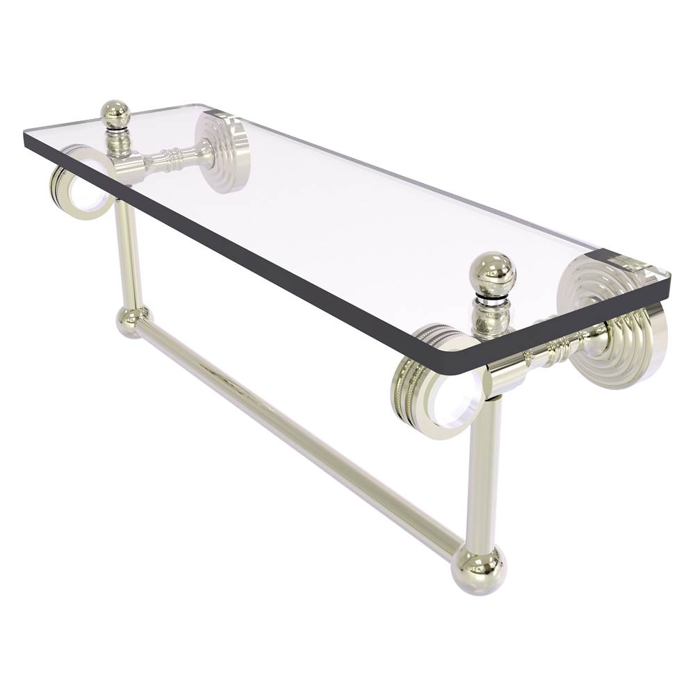 Allied Brass Pacific Grove Collection 16 Inch Glass Shelf with Towel Bar and Dotted Accents - Polished Nickel