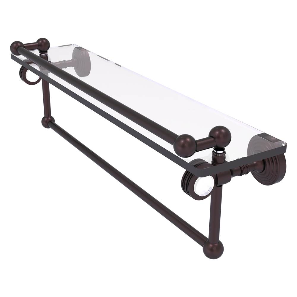 Allied Brass Pacific Grove Collection 22 Inch Gallery Glass Shelf with Towel Bar and Dotted Accents - Antique Bronze