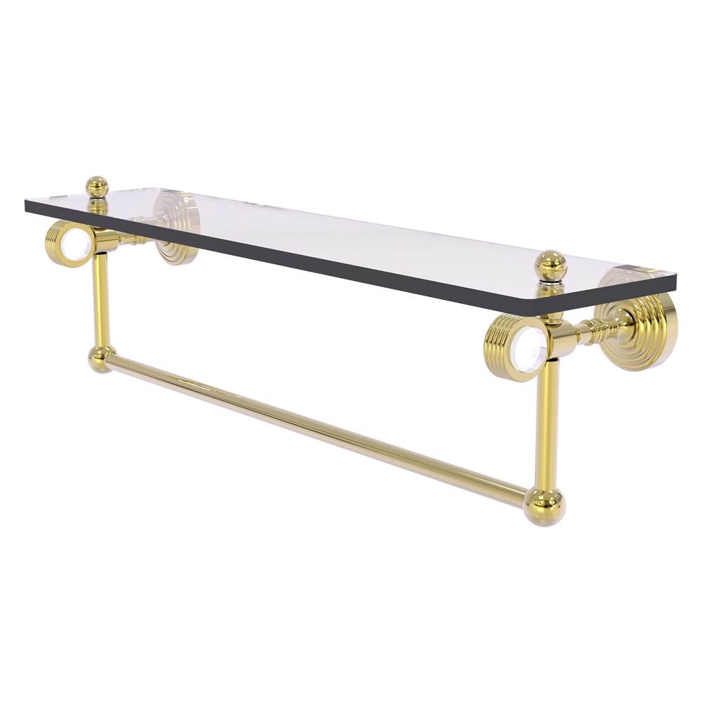 Allied Brass Pacific Grove Collection 22 Inch Glass Shelf with Towel Bar and Grooved Accents - Unlacquered Brass