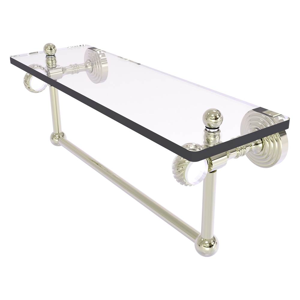Allied Brass Pacific Grove Collection 16 Inch Glass Shelf with Towel Bar and Twisted Accents - Polished Nickel