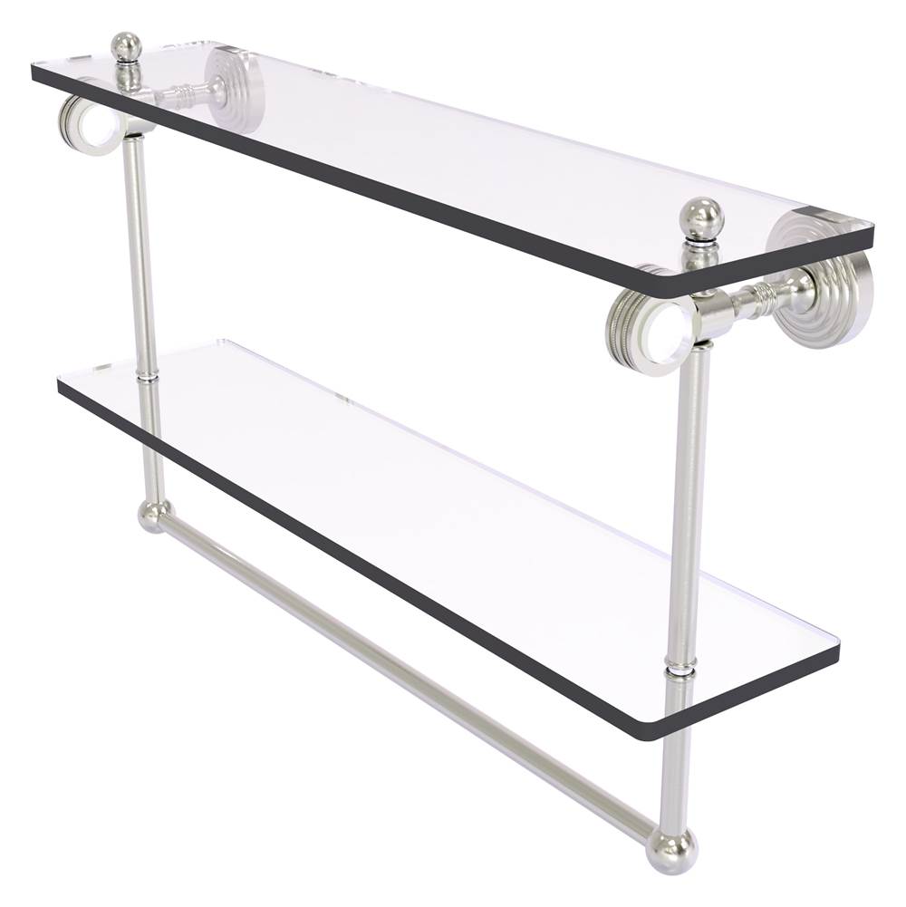 Allied Brass Pacific Grove Collection 22 Inch Double Glass Shelf with Towel Bar and Dotted Accents - Satin Nickel