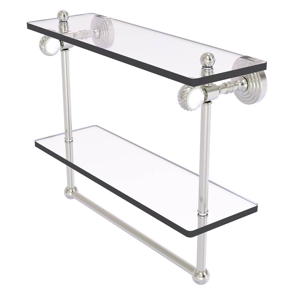 Allied Brass Pacific Grove Collection 16 Inch Double Glass Shelf with Towel Bar and Twisted Accents - Satin Nickel