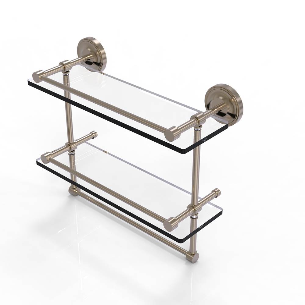 Allied Brass 16 Inch Gallery Double Glass Shelf with Towel Bar