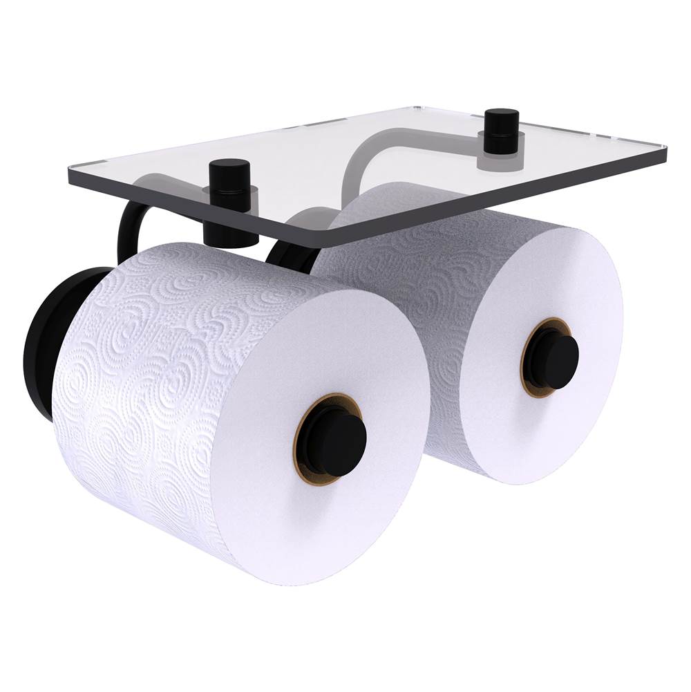 Allied Brass Que New Collection 2 Roll Toilet Paper Holder with Glass Shelf - Matte Black