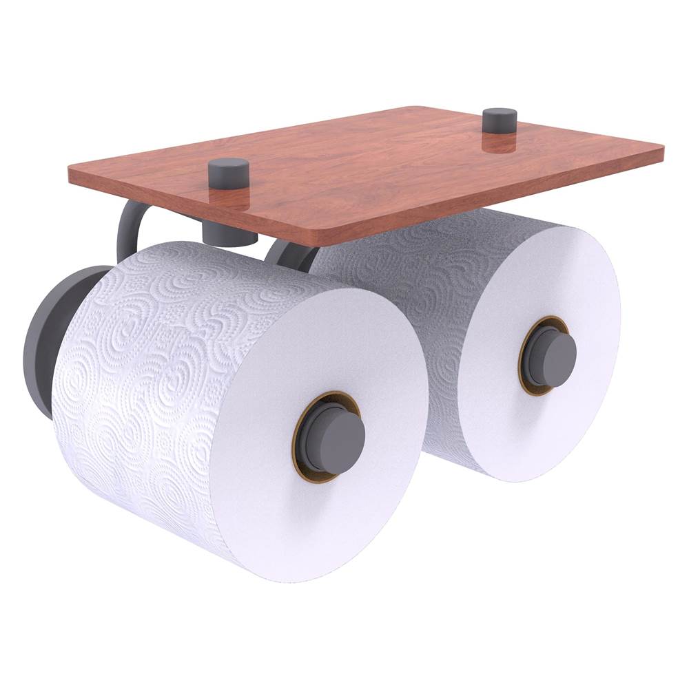 Allied Brass Que New Collection 2 Roll Toilet Paper Holder with Wood Shelf - Matte Gray