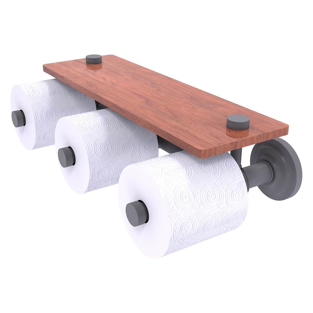 Allied Brass Que New Collection Horizontal Reserve 3 Roll Toilet Paper Holder with Wood Shelf - Matte Gray