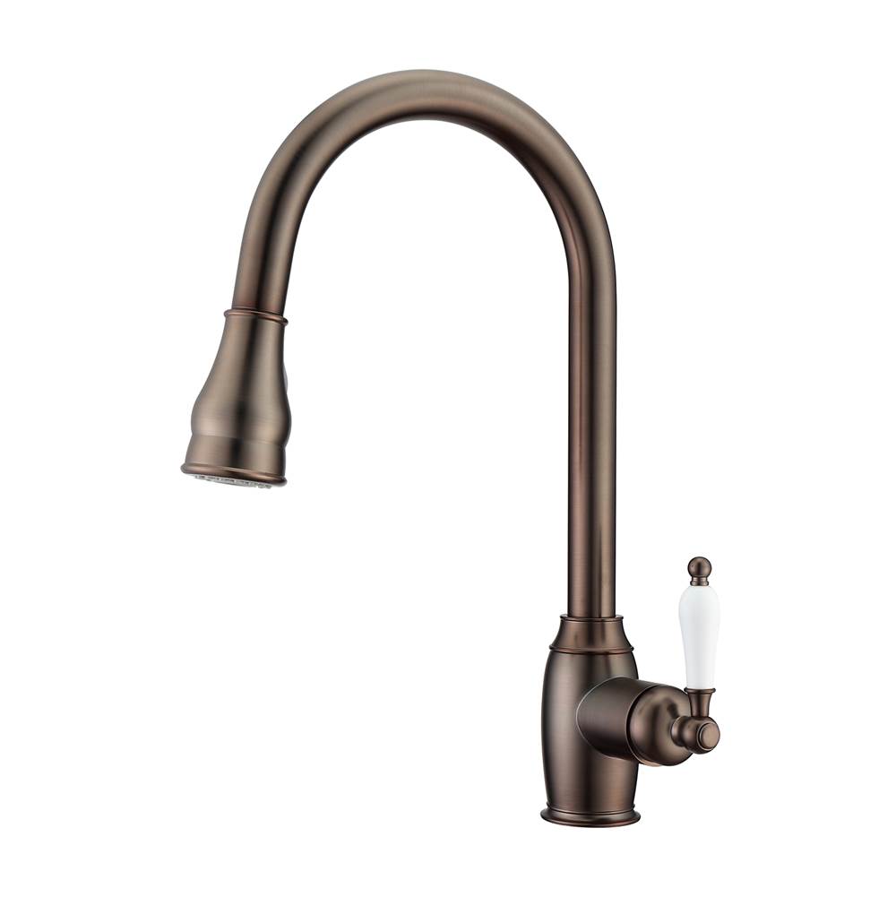 Barclay Bay Kitchen Faucet,Pull-OutSpray,Porcelain Handles,ORB