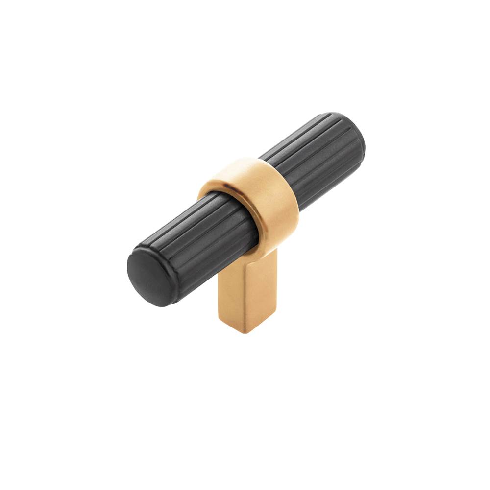 Belwith Keeler Sinclaire Collection T-Knob 2-3/8 Inch x 3/4 Inch Matte Black and Brushed Golden Brass Finish