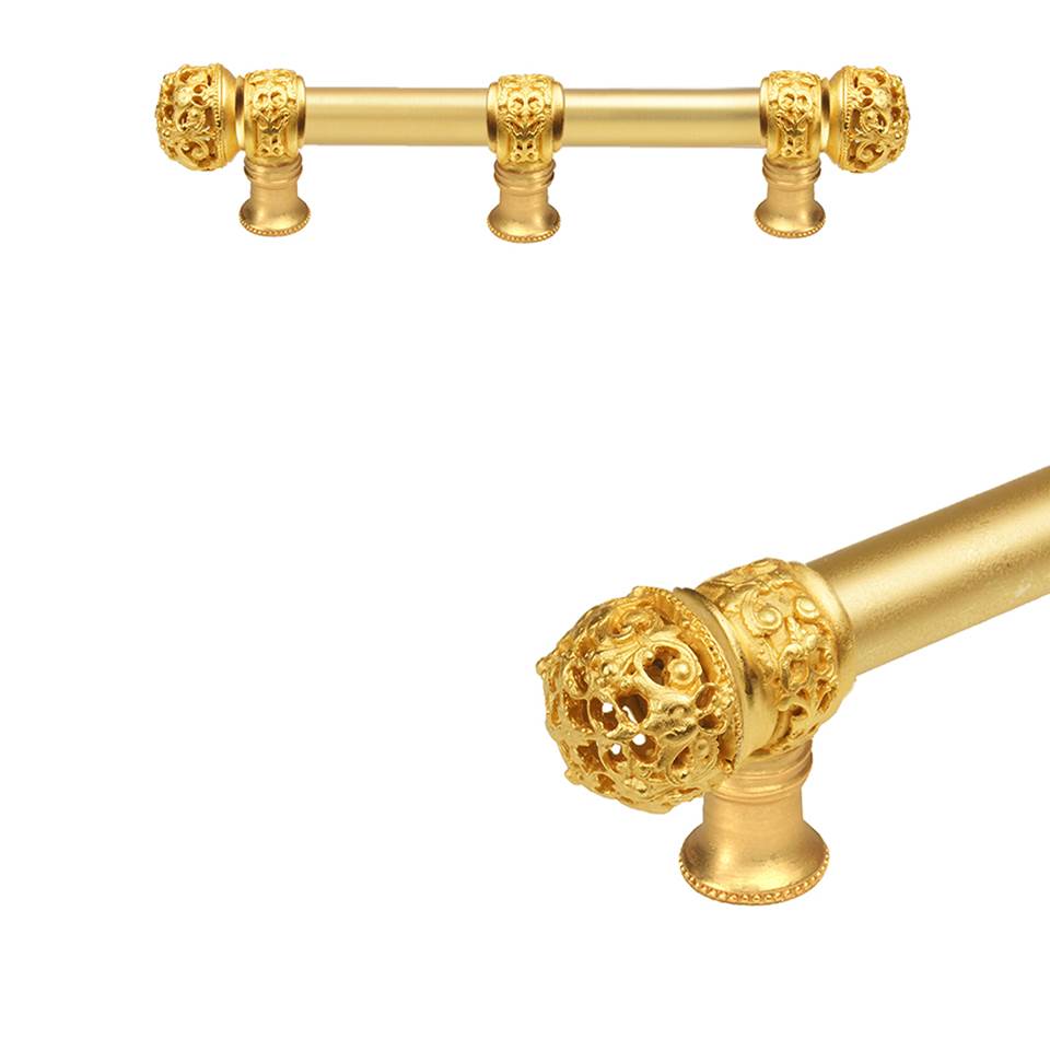 Carpe Diem Hardware Juliane Grace 6'' O.C. (Approximately) With 5/8'' Smooth Center Long Pull and Center Brace Small Finial In Gilded Mercury.