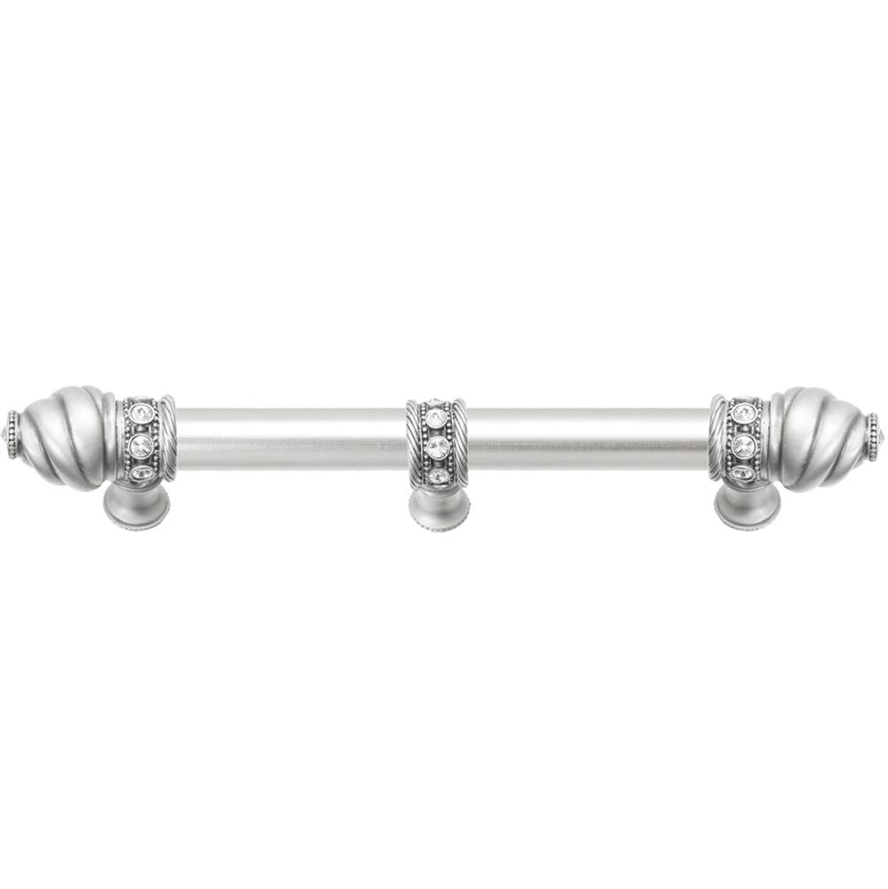Carpe Diem Hardware Cache 6'' O.C. (Approximately) With 5/8'' Smooth Center Long Pull and Center Brace With 16 Rivoli Swarovski Clear Crystals In Satin