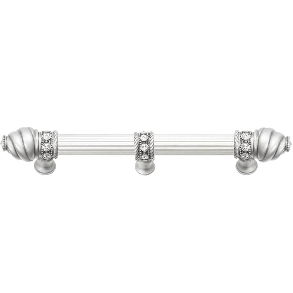 Carpe Diem Hardware Cache 6'' O.C. (Approximately) With 5/8'' Reeded Center Long Pull and Center Brace With 16 Rivoli Swarovski Clear Crystals In Satin