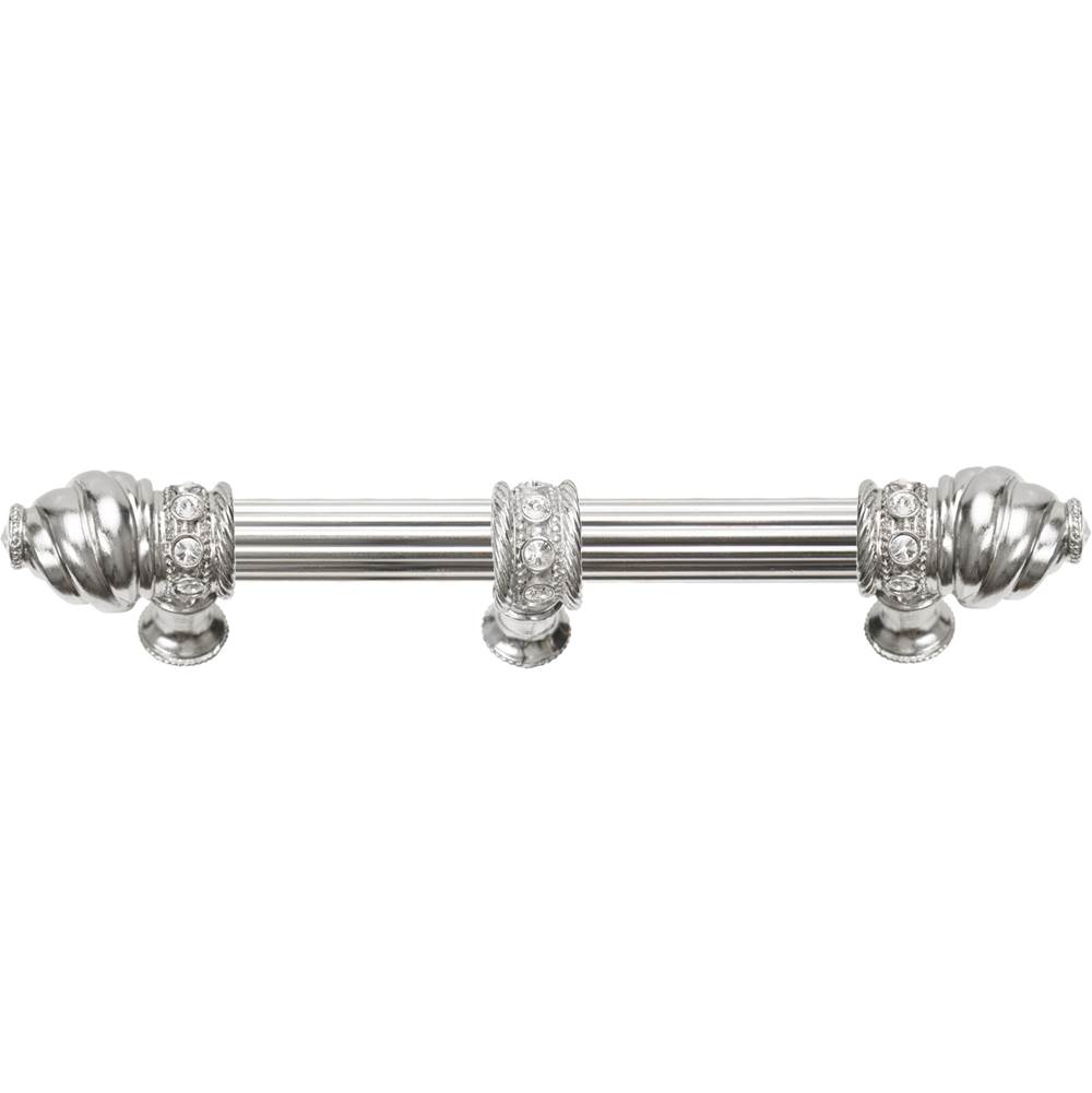 Carpe Diem Hardware Cache 6'' O.C. (Approximately) With 5/8'' Reeded Center Long Pull and Center Brace With 16 Rivoli Swarovski Clear Crystals In Platinum
