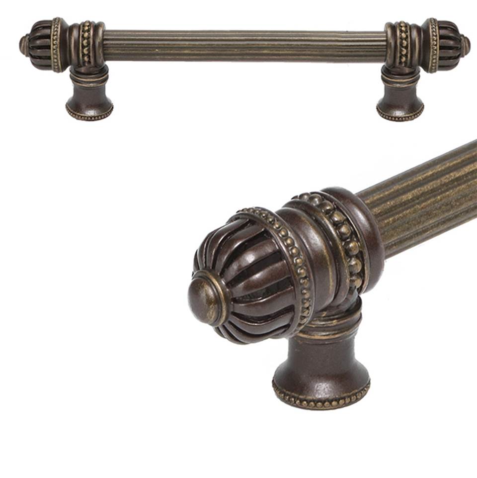 Carpe Diem Hardware Cricket Cage 6'' O.C. (Approximately) With 5/8'' Reeded Center Long Pull Large Finial In Antique Brass.