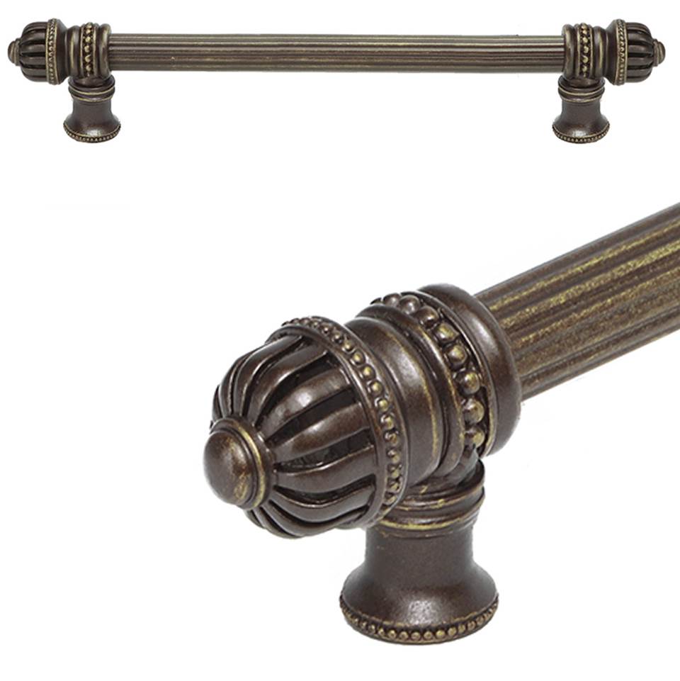 Carpe Diem Hardware Cricket Cage 9'' O.C. (Approximately) With 5/8'' Reeded Center Long Pull Large Finial In Antique Brass.