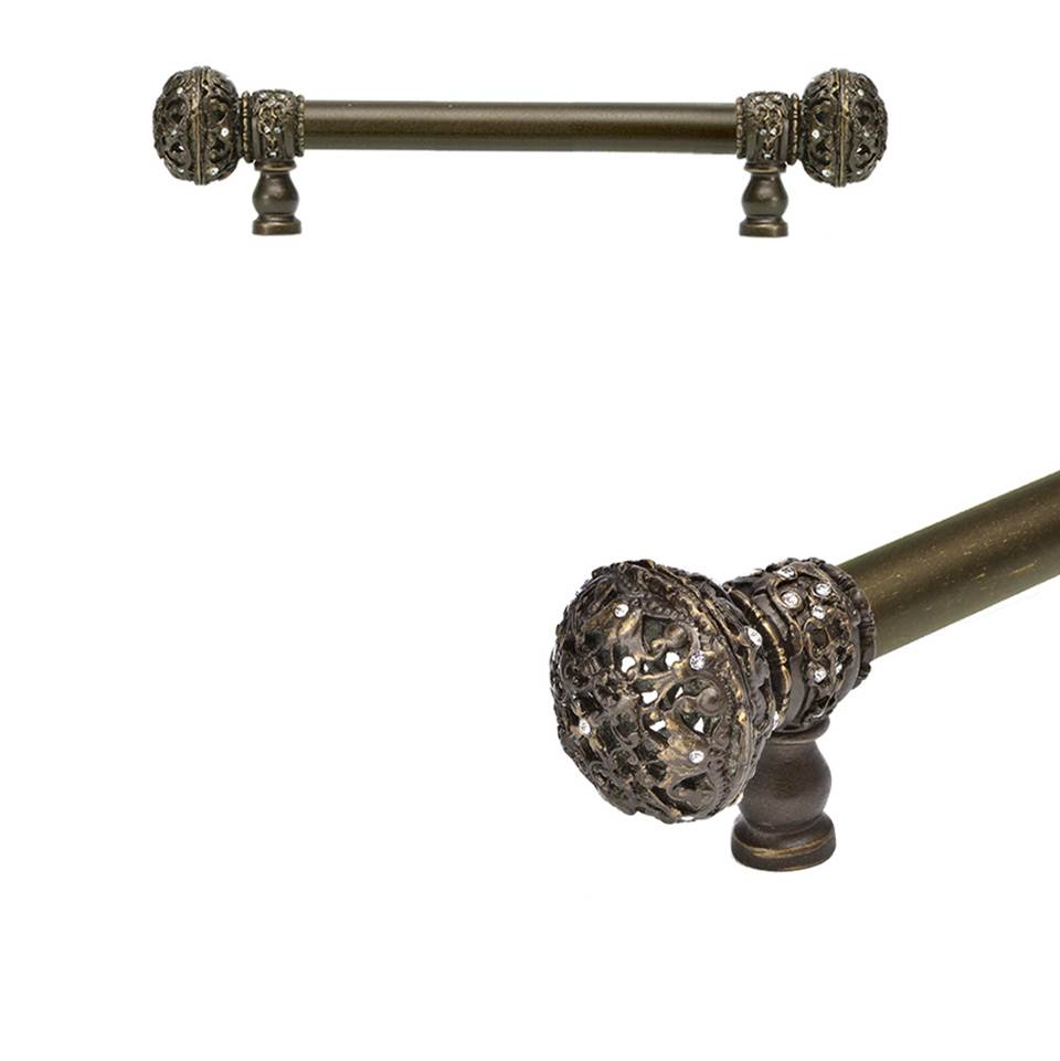 Carpe Diem Hardware Juliane Grace 6'' O.C. (Approximately) With 5/8'' Smooth Center Long Pull Large Finial With Clear Swarovski Crystals In Antique Brass.