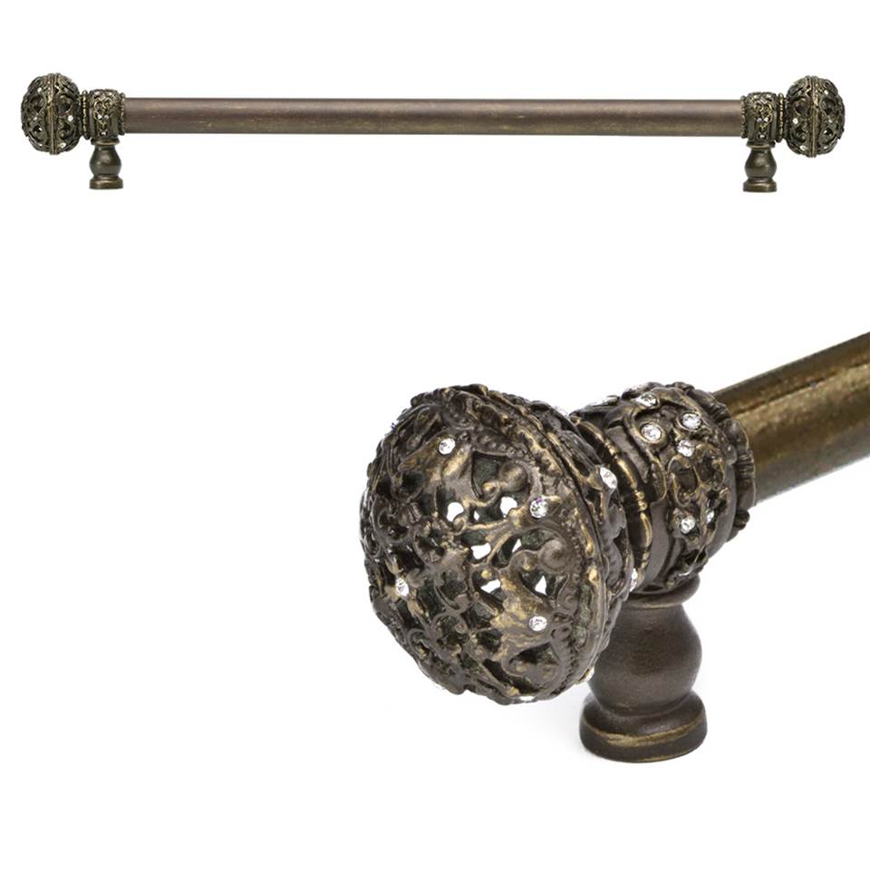 Carpe Diem Hardware Juliane Grace 18'' O.C. (Approximately) With 5/8'' Smooth Center Long Pull Large Finial With Clear Swarovski Crystals In Antique Brass.