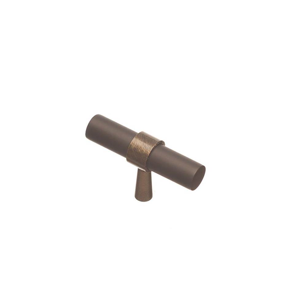 Colonial Bronze T Cabinet Knob Hand Finished in Matte Antique Copper and Matte Satin Copper