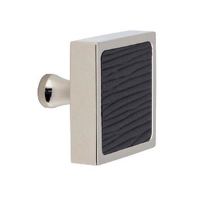 Colonial Bronze Leather Accented Square Cabinet Knob With Flared Post, Heritage Bronze x Shagreen Ink Leather