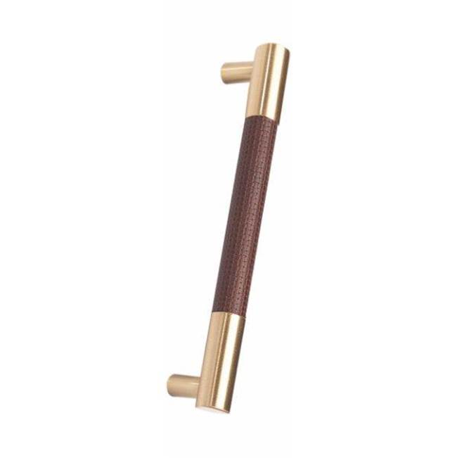 Colonial Bronze Leather Accented Round Appliance Pull, Door Pull, Shower Door Pull, Towel Bar With Straight Posts, Matte Satin Nickel x Pinseal Pitch Brown Leather
