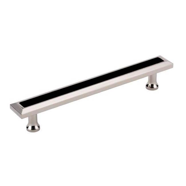 Colonial Bronze Leather Accented Rectangular, Beveled Cabinet Pull With Flared Posts, Nickel Stainless x Shagreen White Leather