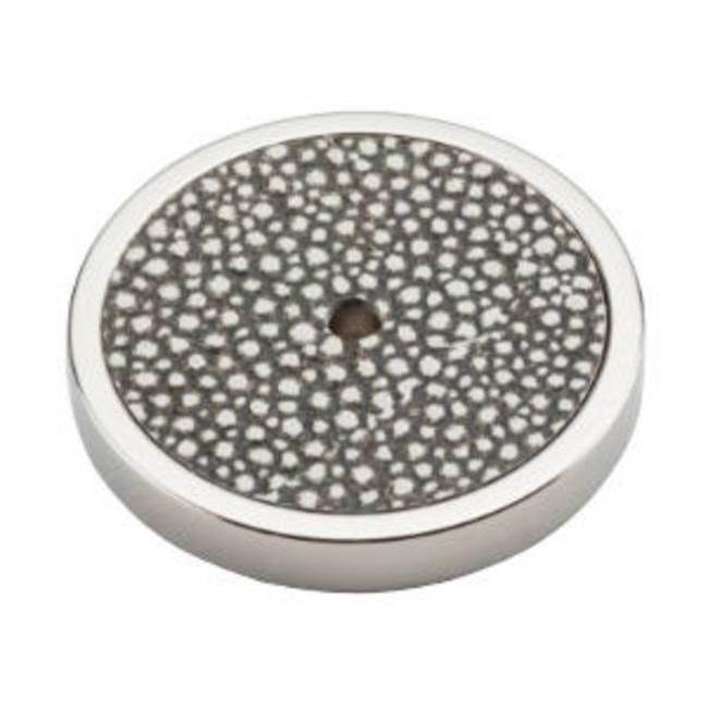 Colonial Bronze Round Rose Finished in Polished Nickel Accented with Ostrich Gray Slate Leather