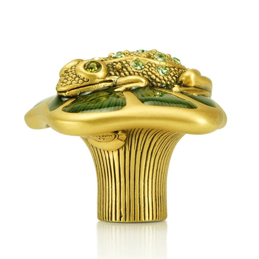 Edgar Berebi Frog Knob; Watercress With Peridot Crystal With Olivine Eyes Museum Gold Finish