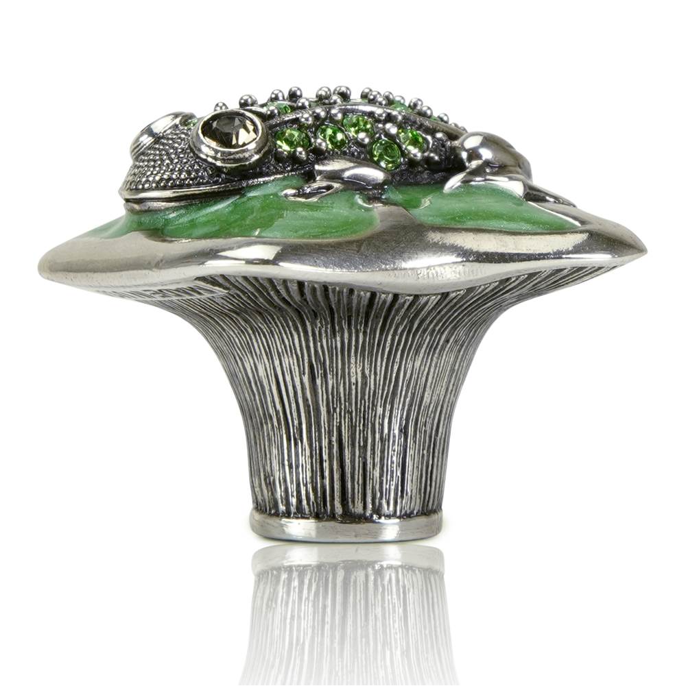 Edgar Berebi Frog Knob; Pearl Green With Peridot Green Crystal Burnish Silver Finish