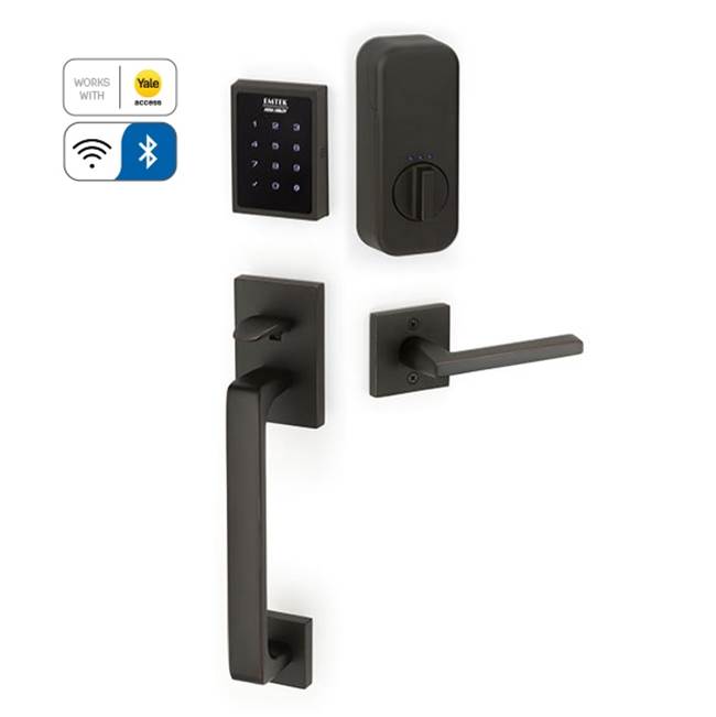 Emtek Electronic EMPowered Motorized Touchscreen Keypad Smart Lock Entry Set with Baden Grip - works with Yale Access, Arts and Crafts Lever, LH, US10B