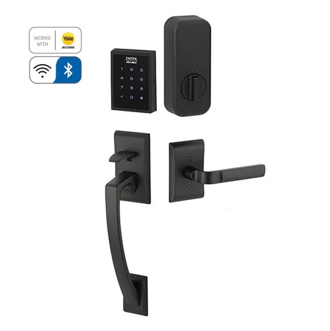 Emtek Electronic EMPowered Motorized Touchscreen Keypad Smart Lock Entry Set with Ares Grip - works with Yale Access, Waverly Knob US19