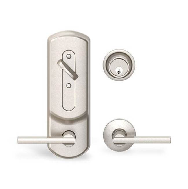 Falcon H2 Series Grade 2 Interconnect Lock, entrance, Latitude lever, satin chrome finish, G keyway, 6-pin keyed differently