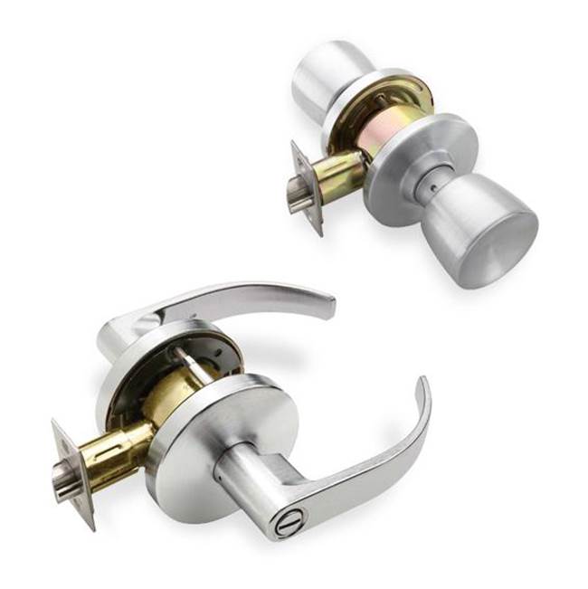 Falcon W Series Grade 2 cylindrical lock, small rose, storeroom, Latitude lever, satin chrome finish, Schlage C keyway, 6-pin keyed differently