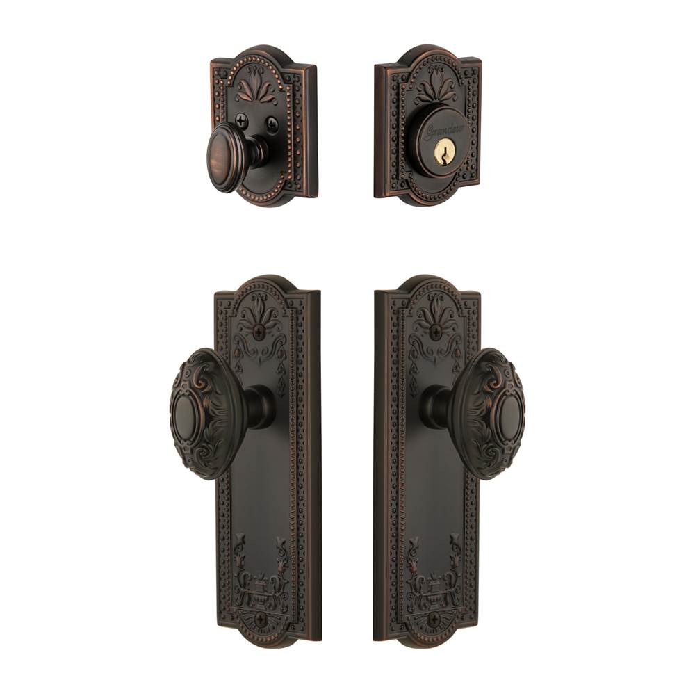 Grandeur Hardware Grandeur Parthenon Plate with Grande Victorian Knob and matching Deadbolt in Timeless Bronze