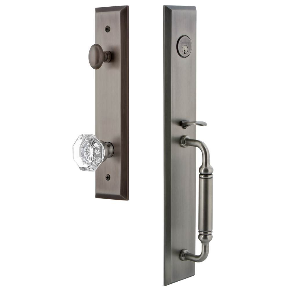 Grandeur Hardware Grandeur Hardware Fifth Avenue One-Piece Handleset with C Grip and Chambord Knob in Antique Pewter