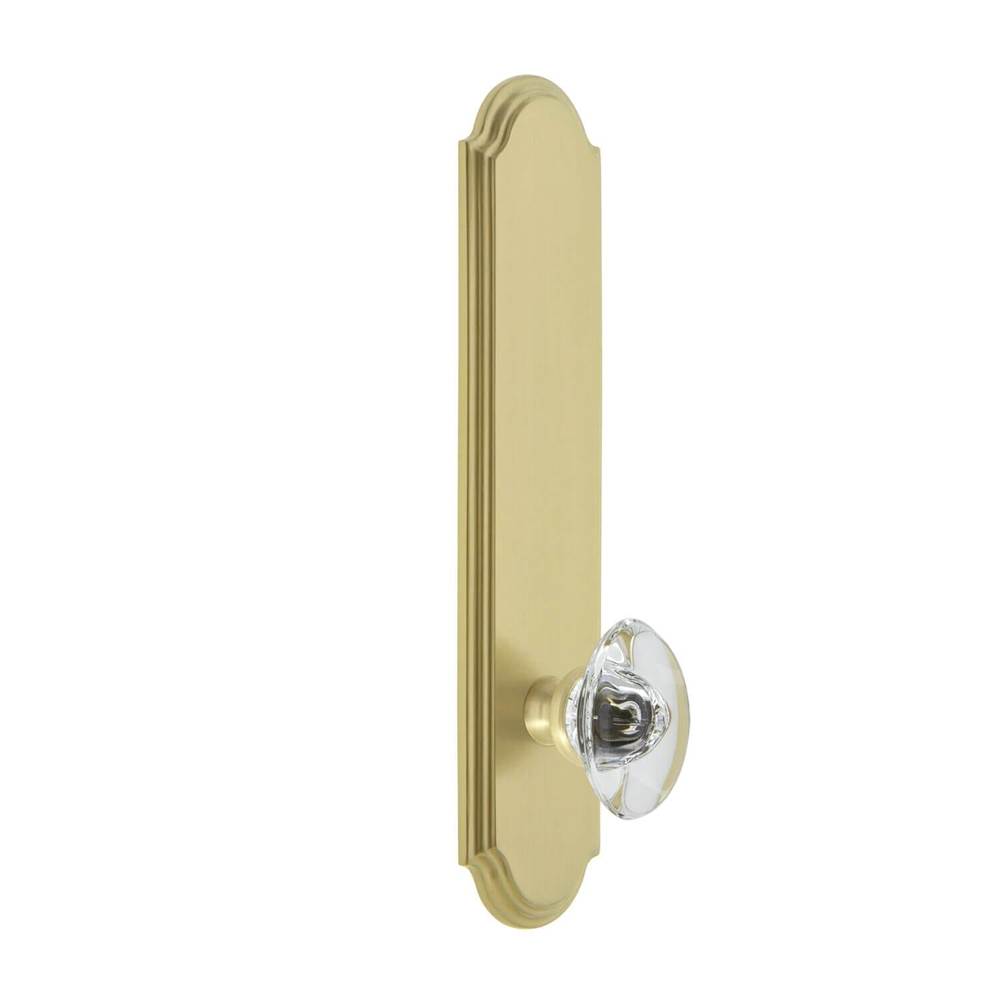 Grandeur Hardware Arc Tall Plate Passage with Provence Knob in Satin Brass