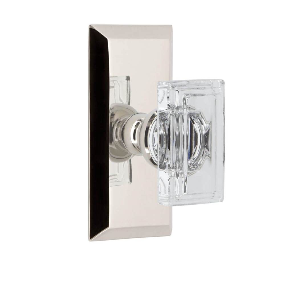 Grandeur Hardware Fifth Avenue Short Plate Double Dummy with Carre Crystal Knob in Polished Nickel