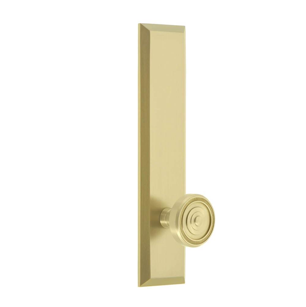 Grandeur Hardware Fifth Avenue Tall Plate Privacy with Soleil Knob in Satin Brass