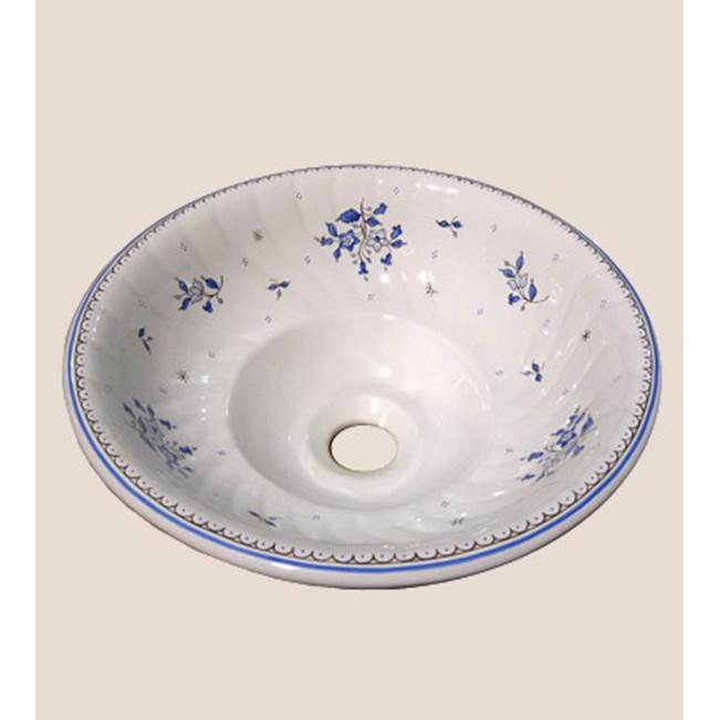 Herbeau White Vitreous China Vessel Bowl in Berain Bleu