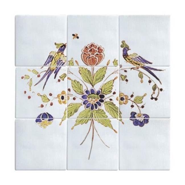 Herbeau ''Duchesse'' Nine Tile Pattern Set in Moustier Polychrome