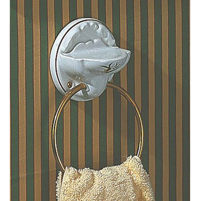 Herbeau Towel Ring / Soap Dish in Moustier Rose, Polished Brass