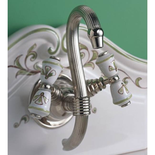 Herbeau ''Verseuse'' Wall Mounted Mixer with White or Handpainted Earthenware Handles in Berain Vert, Old Silver
