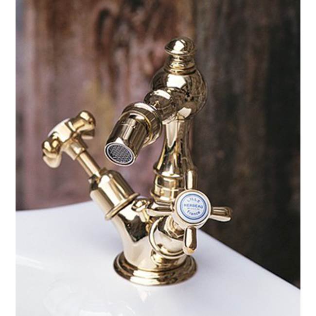 Herbeau ''Royale'' Single-Hole Bidet Mixer with Pop-up Waste in Polished Brass