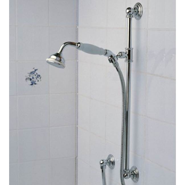 Herbeau ''Royale'' Slide Bar with Personal Hand Shower and Wall Elbow in Solibrass