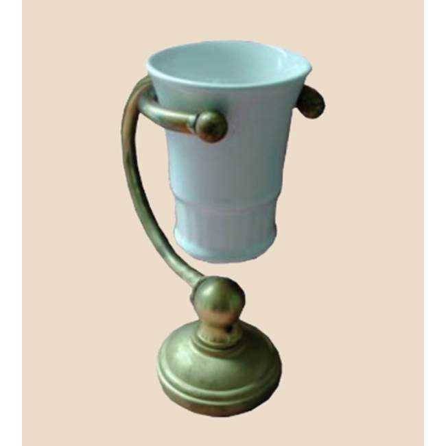 Herbeau ''Royale'' White China Tumbler and Free Standing Metal Holder in  Antique Lacquered Brass